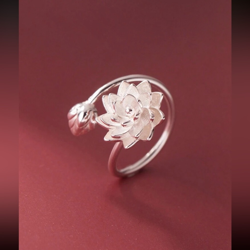 1pc Forest Style Literary & Elegant Lotus Flower Cutout Ring A Sense Of High-End
